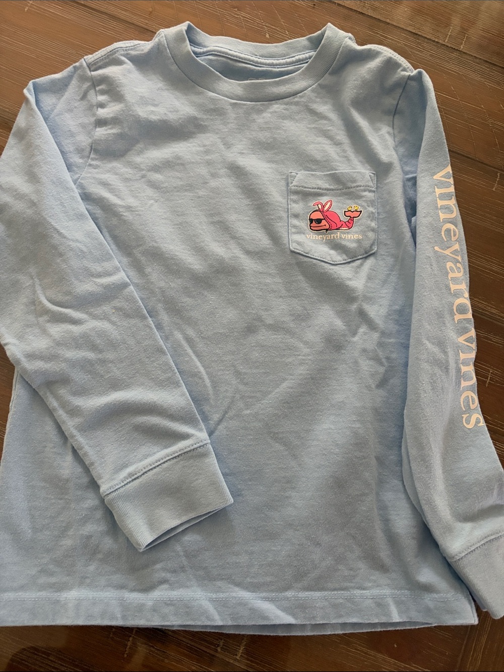 Vineyard Vines Kids Long-Sleeve Pocket Tee in Pale Blue with Whale Graphic